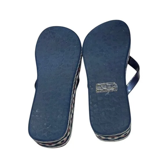 Brighton Wedge Medallion Red White Blue Flip Flop Thong Sandal Size 10 - Picture 9 of 10